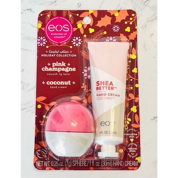 EOS Holiday Lip Balm & Hand Lotion Pink Champagne & Coconut Collection Limited - Picture 2 of 3